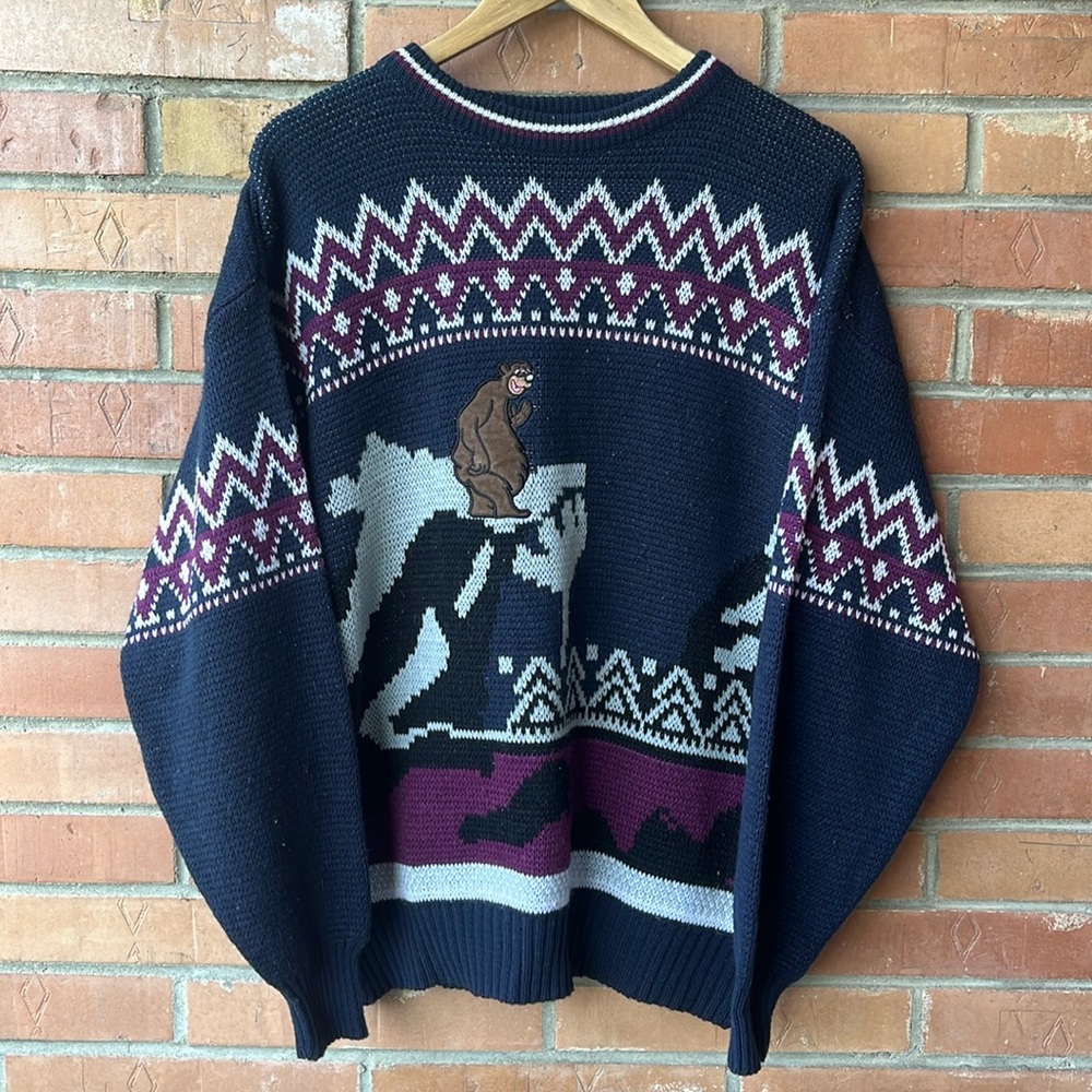 Vintage Baloo Jungle Book Knit Sweater / 90s / Large / AOP / Fine Line